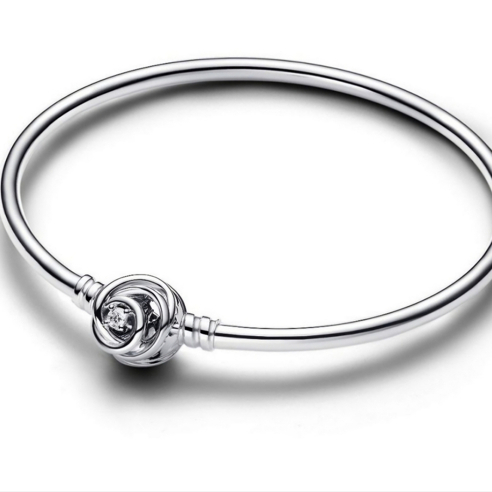 PANDORA Limited Edition Moments Encircled Sterling Silver Clasp Bangle, NEW